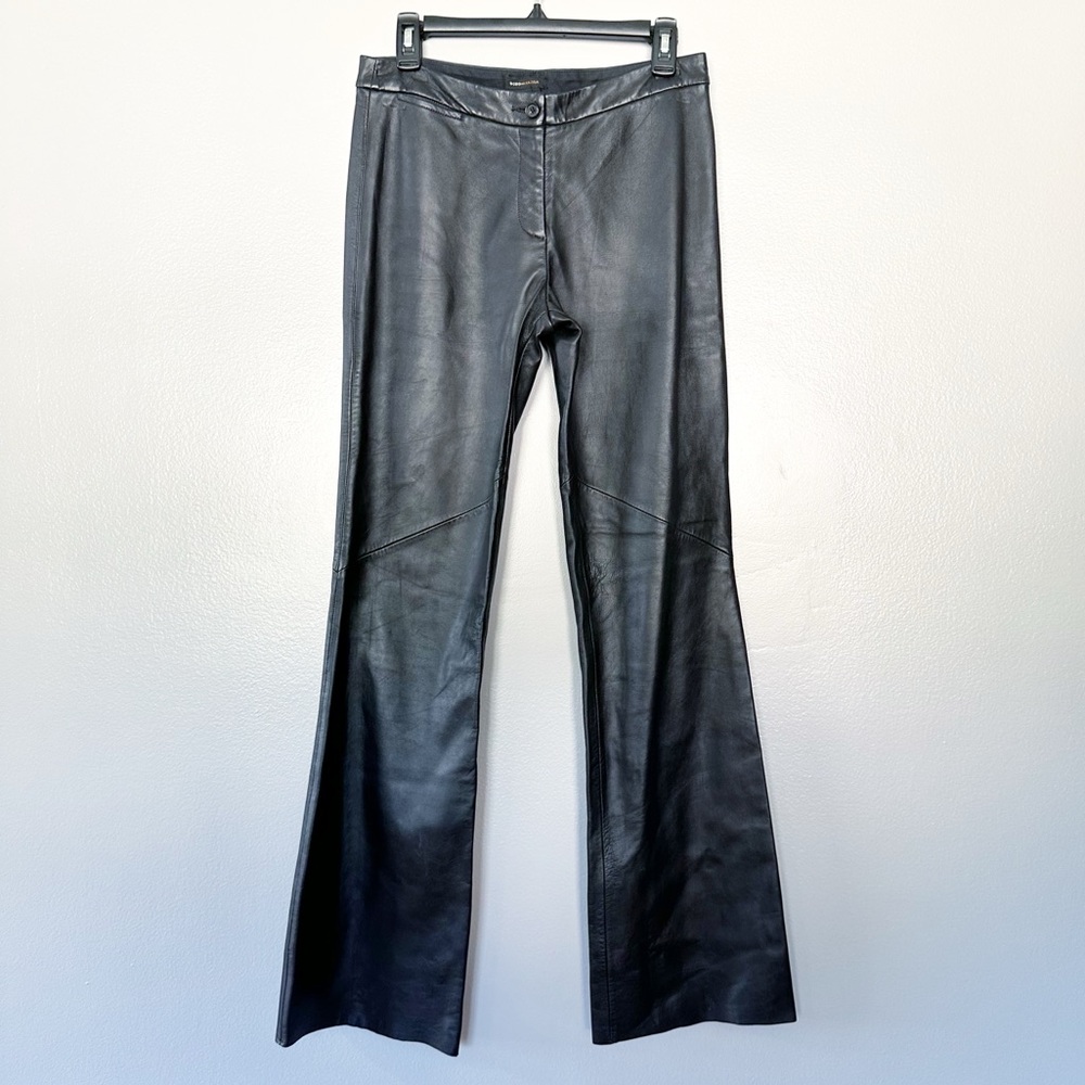 BCBGMaxazria Vintage Y2K 100% Leather Black Flared Pants size 6